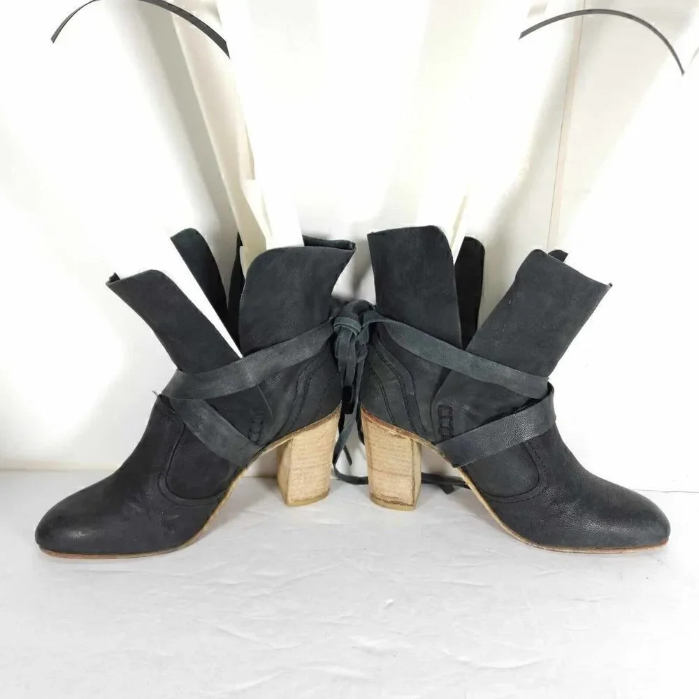 Free People Women's Seven Wonders 36 US5,5 Gray Leather Lace Fringe Ankle Boots
